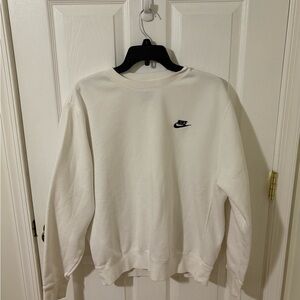 Nike White Crewneck Sweater with Ribbed Cuffs